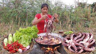 Yummy! Octopus salad Cooking with spicy chili So delicious food - Survival cooking