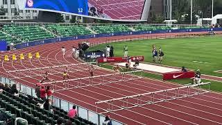 Annie Kunz INJURED!! Heptathlon 2024 U.S. Olympic Trials, 100m Hurdles Heat 4- clipped hurdle warmup