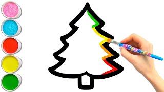 Magic Christmas Tree & Ornaments Drawing, Coloring for Kids, Toddlers #47