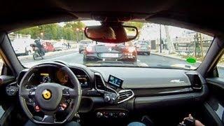 Crazy Ride in Ferrari 458 Spider in Paris - LOUD Titanium exhaust SOUND !! with 599GTB, Aventador...