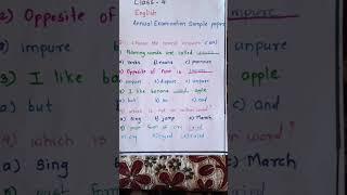 CLASS-4 Annual Examination ENGLISH Sample Question Paper | #shorts #viralshorts
