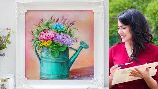 Refreshing and Fun painting for Beginners/ Watering Can Acrylic Painting Tutorial