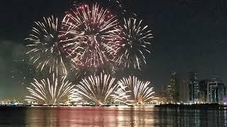 Happy New year 2020 fireworks at Al majaz Sharjah