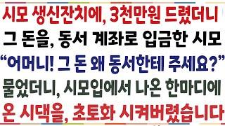 (반전신청사연)시모생신 잔치에, 3천만원 드렸더니그돈을 동서계좌로 입금한 시모 "왜 그돈을 동서한테 주세요?" 물었더니 시모 입에서 나온 한마디에[신청사연][사이다썰][사연라디오]