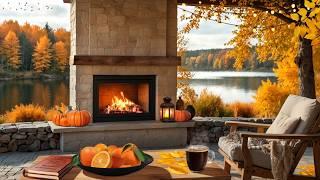 Autumn Morning Ambience  Cozy Fireplace by the Lake & Relaxing Nature Sounds