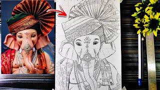 Lord Ganesha drawiing, How To Draw Ganapati With Pagdi, Ganesh Chaturthi Drawing Pencil