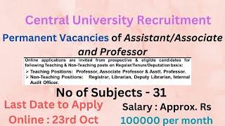 Regular Teaching Jobs in Central University