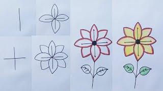 How to draw a flower with number 1 easy step by step | Easy flower drawing