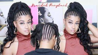 Braids Ponytail | Back Cornrows on Yourself | Protective Style