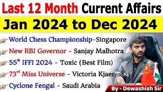 Last 12 Months Current Affairs 2024 | January 2024 To December 2024 | Important Current Affairs 2024