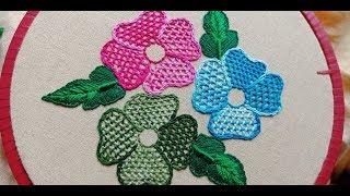 Hand Embroidery,Net Stitch Flower Embroidery, Fantasy Flower Embroidery by Rup Handicraft