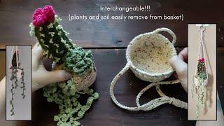 Crochet Succulents in a Hanging Basket