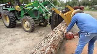 cutting pecan logs into to beautiful sawn slabs with Norwood Sawmill