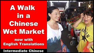 A Walk in a Chinese Wet Market - w/ English Subtitles - Intermediate Chinese - Chinese Conversation