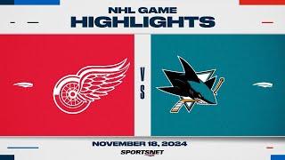 NHL Highlights | Red Wings vs. Sharks - November 18, 2024