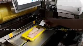 Semi automatic chicken feet meat tray fresh film wrapping sealing packing machine