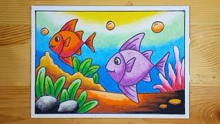 Menggambar ikan dari bantuan huruf X dan mewarnainya