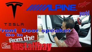 The front door speaker go in the Alpine Tesla Model Y from the bay part4