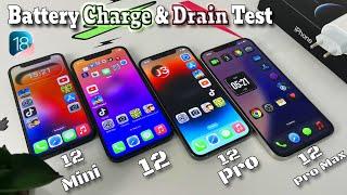 IOS 18 iPhone 12 mini Vs 12 Vs 12 Pro Vs 12 Pro Max Battery Charge and Drain Test Comparision 2024