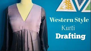 Western style kurti Drafting || Kurti cutting and stitching Full Detail Video ||