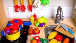 Names of Fruits and Vegetables with toy velcro cutting food! Play Toys!