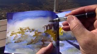 Henry Li doing a Plein Air Watercolor Sketch at Big Bear Lake