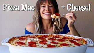 Pepperoni Pizza Mac and Cheese MUKBANG + Recipe + Pasta Hack!