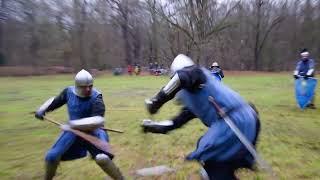 Stage combat with 14c Knights: 2 Handed Axe vs Spear vs Sword vs Spear vs One handed axe