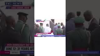 Moment President Tinubu fell while boarding parade vehicle on Democracy Day