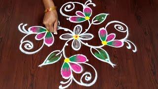 Flowers rangoli || rangoli designs || muggulu ||