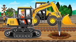 Railroad Track Repair - Wheel Loader , Excavator and Hydraulic Hammer Rescue | Construction Vehicles