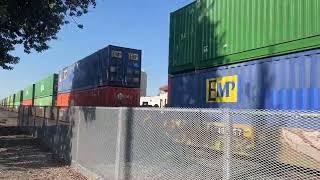 UP 8786 Northbound Intermodal heading through Downtown Modesto with a friendly engineer