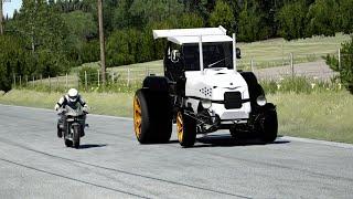 Kawasaki Ninja H2R Supercharged vs Belarus Tractor 2077 at Old SPA