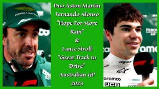 DUO ASTON MARTIN FERNANDO ALONSO & LANCE STROLL POST FREE PRACTICE INTERVIEW AUSTRALIAN GP 2023