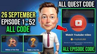 X Empire Youtube Code Today 26 September | XEmpire YouTube Code Today 26 September Episode 52,51,50