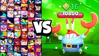 Mr. KRABS TICK vs ALL BRAWLERS! With 16 POWER-UPs! | Brawl Stars