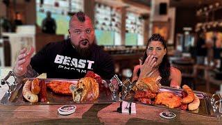 BAVARIAN MEAT PLATTER CHALLENGE Vs. WORLDS STRONGEST MAN @eddiehallwsm |  @LeahShutkever