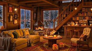 Cozy Winter Cabin Ambience  Smooth Jazz Music and Fireplace Sounds for Relaxation