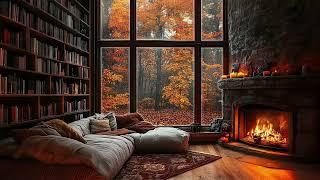 Autumn in the Forest | Cozy Reading Nook with Jazz, Rain, and Fireplace for Relaxation 