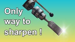 Scary sharp chisels using drill press and an inexpensive jig