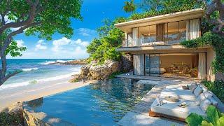 Morning Jazz Cafe by the Luxurious Beachfront Villa - Bossa Nova Jazz Music & the Ocean Waves Sounds