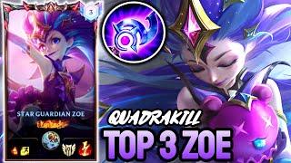 WILD RIFT ZOE QUADRAKILL - TOP 3 ZOE GAMEPLAY - GRANDMASTER RANKED