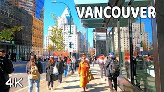  【4K】    Downtown Vancouver BC, Canada. Fall in Vancouver. Relaxing Autumn Walk.