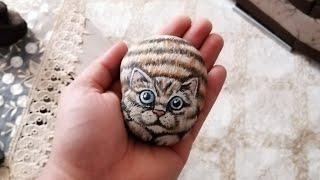 رسم على الحجر، رسم القطط على الحجر بطريقة ثلاثي الابعاد Stone paint Draw cats on stone in a3D way