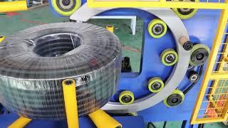 How coil wrapping machine for hose and pipe coil packaging