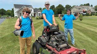 Teaching my crew how to cut a lawn!