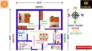 Vastu East Facing Latest House Plan 25’ X 30' / 750 Sq.Ft / 83 Sq.Yds / 70 Sq.M / 83 Gaj