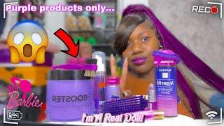 Doing a “Barbie ponytail” Only using PURPLE products