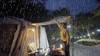 ️ My first camping trip in the rain, filled with the sound of rain and crackling wood fires