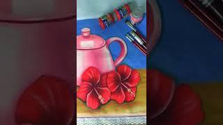 pintura de bule com hibisco  vídeo completo no canal   #pintura em tecido #pinturafacil #arte #